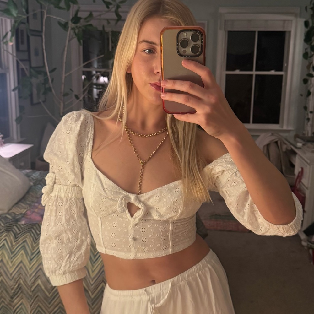 For Love And Lemons White Eyelet Crop Top